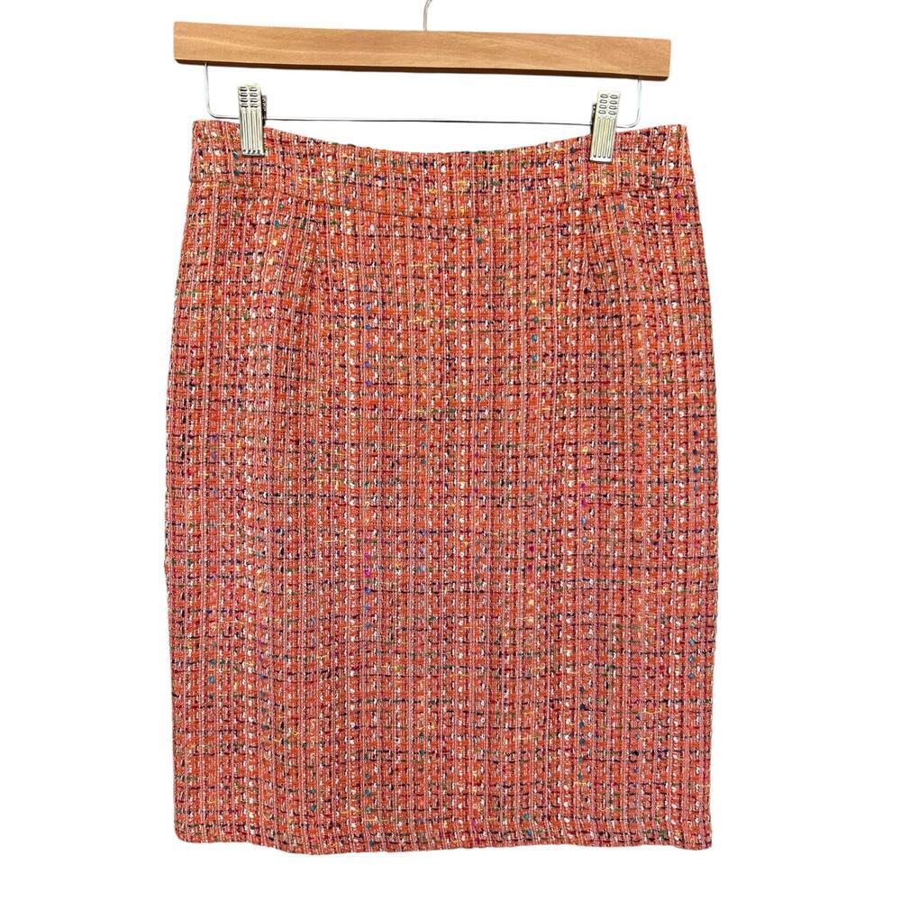 Women's Filtre Vintage Orange Multicolor Tweed Lined Pencil Skirt Size 4